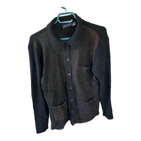 Anne klein women’s leather wool jacket with shoulder pad large Black - Picture 1 of 8